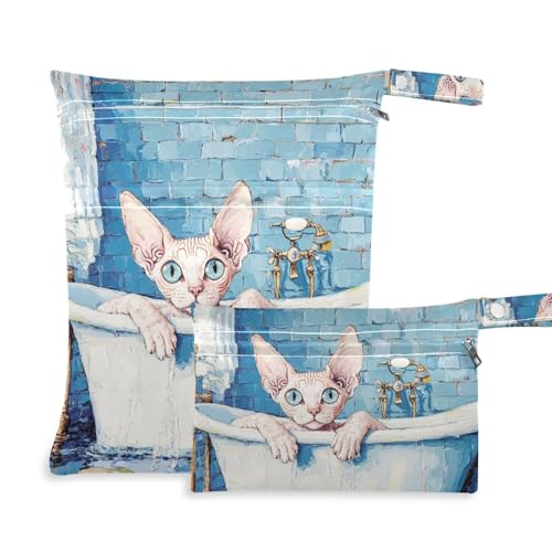 EtherSpher Süße Cornish Rex Cats Vintage Badewanne Reißverschluss Gym Kleidung Tasche 2 Pack Wet Bag für Badeanzug mit Griffen für Yoga, Strand von EtherSpher