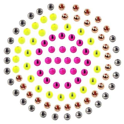 EUPHENG 100 Stück geschlitzte Wolfram-Perlen zum Fliegenbinden, für Nymphen-Angelmaterialien, 12 Farben/5 Größen von Eupheng