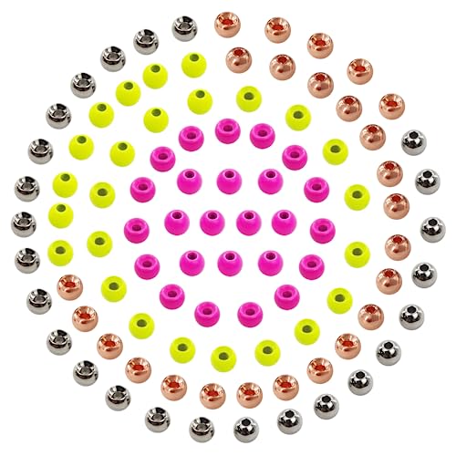 EUPHENG Perlen zum Fliegenbinden, Wolfram, 100 Stück, Kopf zum Nymphenangeln, 12 Farben/5 Größen von Eupheng