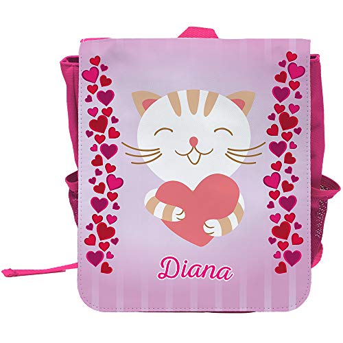 Kinder-Rucksack mit Namen Diana und süßem Katzen-Motiv mit Herzen für Mädchen von Eurofoto