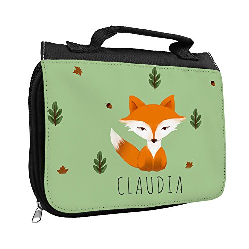 Kulturbeutel mit Namen Claudia und schönem Fuchs-Motiv für Mädchen | Kulturtasche mit Vornamen | Waschtasche für Kinder von Eurofoto