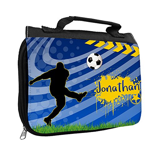 Kulturbeutel mit Namen Jonathan und Fußball-Motiv für Jungen | Kulturtasche mit Vornamen | Waschtasche für Kinder von Eurofoto