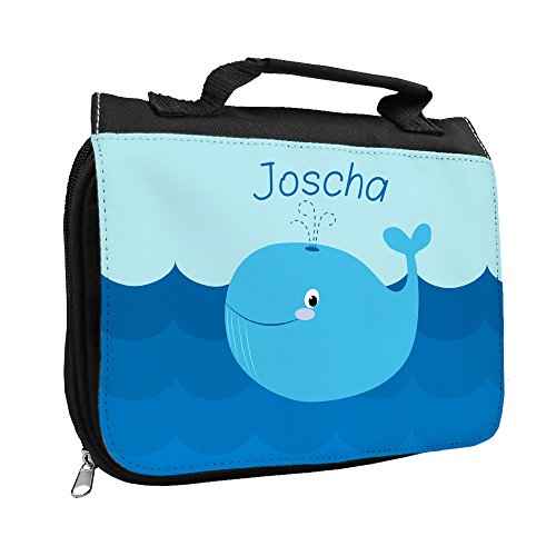 Kulturbeutel mit Namen Joscha und schönem Wal-Motiv für Jungs | Kulturtasche mit Vornamen | Waschtasche für Kinder von Eurofoto