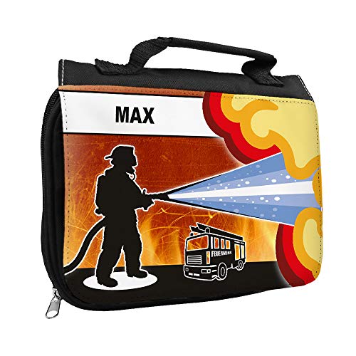 Kulturbeutel mit Namen Max und Feuerwehr-Motiv für Jungen | Kulturtasche mit Vornamen | Waschtasche für Kinder Kulturbeutel mit Namen Max und Feuerwehr-Motiv für Jungen | Kulturtasche mit Vornamen | Waschtasche für Kinder von Eurofoto
