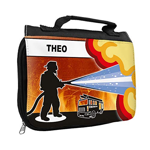 Kulturbeutel mit Namen Theo und Feuerwehr-Motiv für Jungen | Kulturtasche mit Vornamen | Waschtasche für Kinder Kulturbeutel mit Namen Theo und Feuerwehr-Motiv für Jungen | Kulturtasche mit Vornamen | Waschtasche für Kinder von Eurofoto