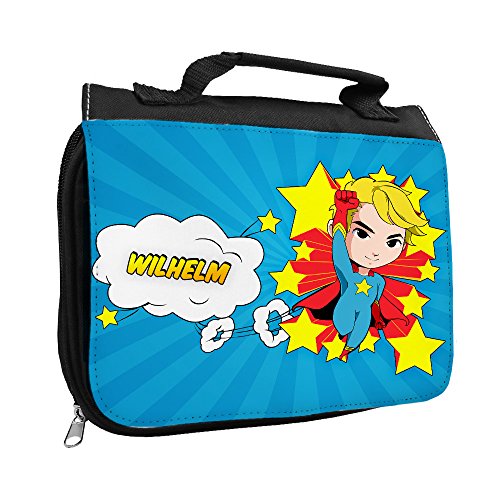 Kulturbeutel mit Namen Wilhelm und Superheld-Motiv für Jungen | Kulturtasche mit Vornamen | Waschtasche für Kinder Kulturbeutel mit Namen Wilhelm und Superheld-Motiv für Jungen | Kulturtasche mit Vornamen | Waschtasche für Kinder von Eurofoto