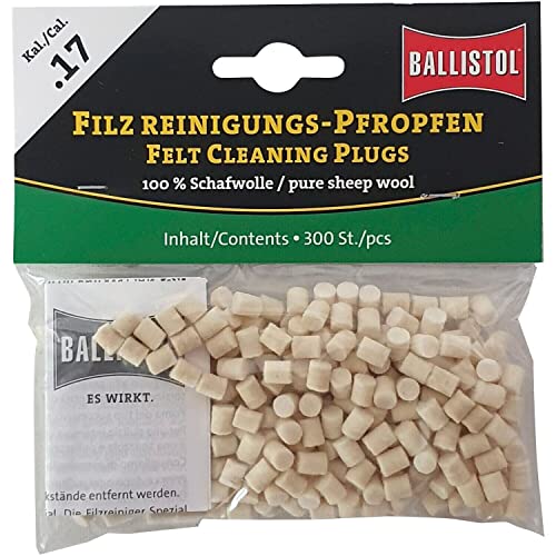 Eva Shop® Ballistol Filz Reinigungs-Pfropfen Klassik Waffenreinigung Kal 17 und .22 (300 Stück 4,5mm) von Eva Shop
