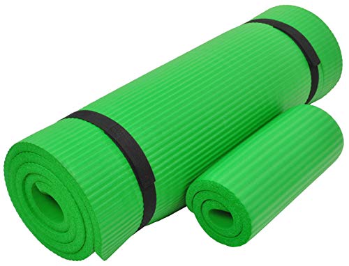 Signature Fitness Yogamatte mit Kniepolster und Tragegurt, extra dick, hohe Dichte, reißfest, 1,27 cm, Grün von Signature Fitness