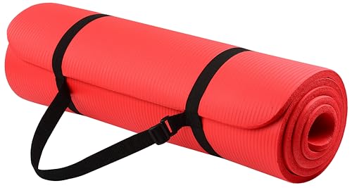 Everyday Essentials Yogamatte, 1,27 cm dick, reißfest, mit Tragegurt, Rot von Signature Fitness