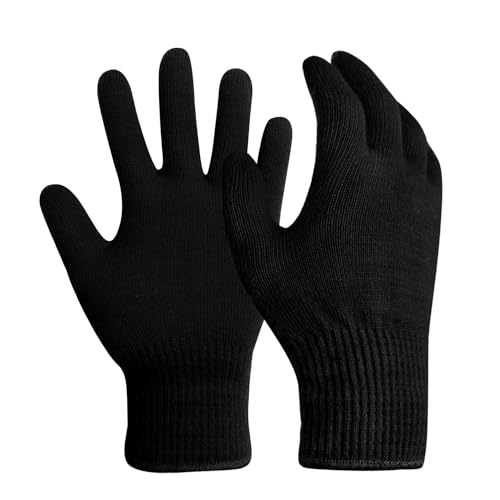 Evridwear Warme Handschuhe für Herren und Damen, Merinowolle, String, Strickfutter, 4 Größen und Farben, Schwarz, X-Large von Evridwear