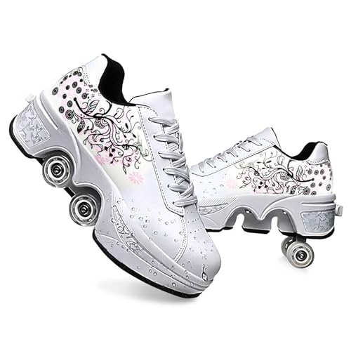 Roller Skate Shoes Für Kinder Teenager, Unisex Verstellbar Rollschuhe Schuhe Mit Rollen, Skateboardschuhe Mit Verstecktes Rad, Quad Roller Skates Und Sneakers 2 In1, Als Geburtstagsgeschenke von EvshBea