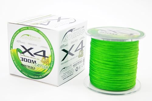 Angelschnur Shiro X4 Catfish Fluo Green Silk Welsschnur monofile Wels 300m Spule 0,40-0,80mm Top! (0,40mm/48,20kg) von Exar