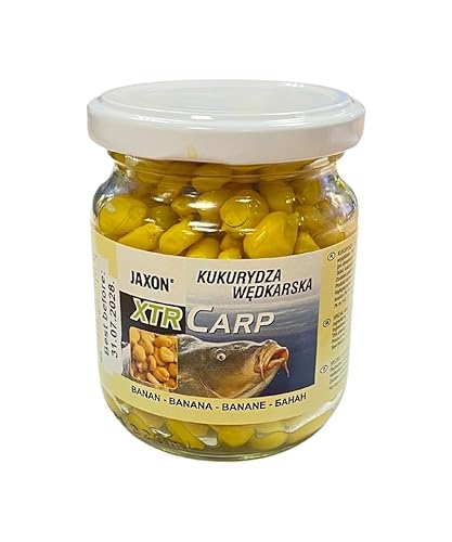 Exar Jaxon XTR Carp stark aromatisierter Mais in 12 Geschmacksrichtungen im Krug 125g Karpfenangeln Karpfenfischen Grundfutter (Banane FX-CB12) von Exar