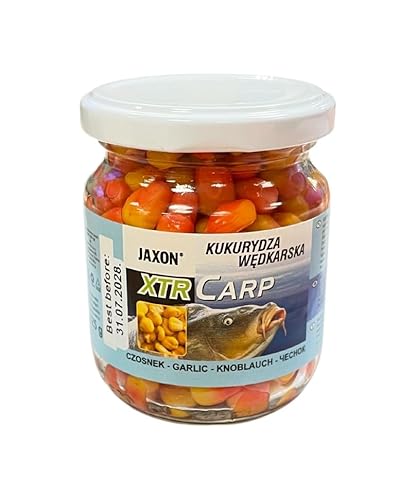 Exar Jaxon XTR Carp stark aromatisierter Mais in 12 Geschmacksrichtungen im Krug 125g Karpfenangeln Karpfenfischen Grundfutter (Knoblauch FX-CB11) von Exar