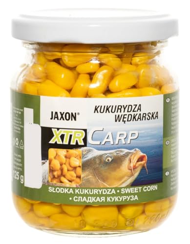 Exar Jaxon XTR Carp stark aromatisierter Mais in 12 Geschmacksrichtungen im Krug 125g Karpfenangeln Karpfenfischen Grundfutter (süß Mais FX-CB10) von Exar