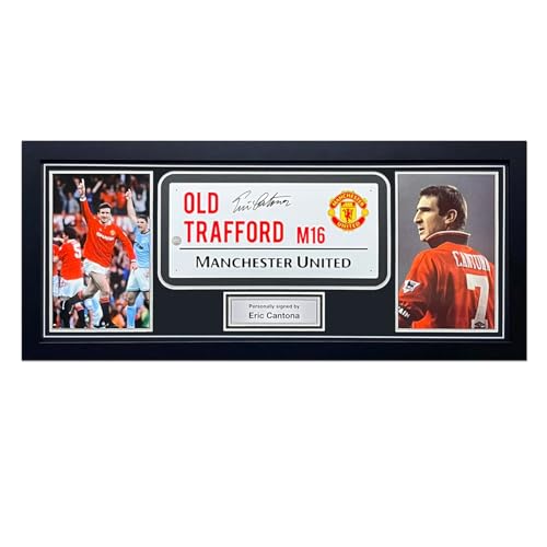 Exclusive Memorabilia Manchester United Stadionschild, signiert von Eric Cantona. Gerahmt von Exclusive Memorabilia