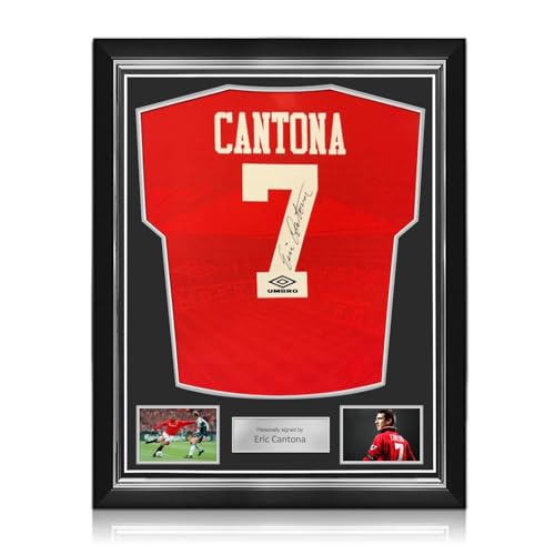 Exclusive Memorabilia Von Eric Cantona signiertes Manchester United-Trikot aus dem Jahr 1996. Hochwertiger Rahmen von Exclusive Memorabilia