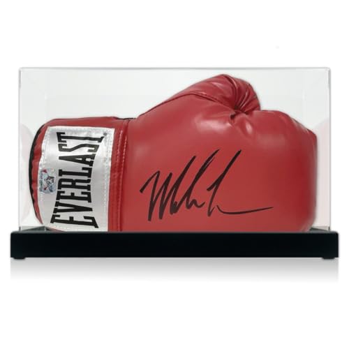 Roter Boxhandschuh, signiert von Mike Tyson. Schaukasten von Exclusive Memorabilia