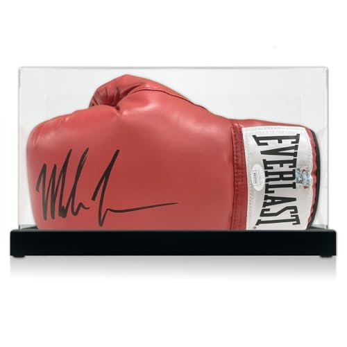 Roter Boxhandschuh, signiert von Mike Tyson. Schaukasten von Exclusive Memorabilia