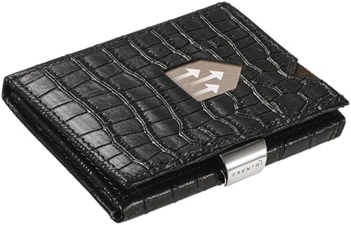 EXENTRI Leder Dreifachgefaltete Brieftasche aus Kaiman - RFID-Schutz mit Verschlussclip aus Edelstahl (Caiman Schwarz) EXENTRI Leder Dreifachgefaltete Brieftasche aus Kaiman - RFID-Schutz mit Verschlussclip aus Edelstahl (Caiman Schwarz) von EXENTRI