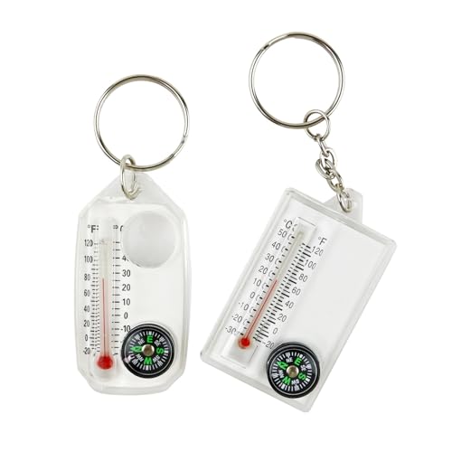 Kleiner Kompass-Thermometer-Schlüsselanhänger, Mini-Taschengröße, für Camping, Wandern, Rucksackreisen, Survival-Schlüsselanhänger, Thermometer von Exingk