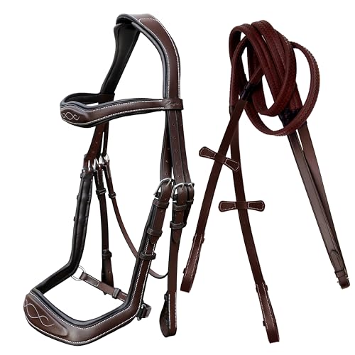 Exion Antidruck Anatomisch Englisch Springen Leder Pferd Gepolstert Zaumzeug mit Zügeln - Havanna Braun, Übergröße Exion Antidruck Anatomisch Englisch Springen Leder Pferd Gepolstert Zaumzeug mit Zügeln - Havanna Braun, Übergröße von ExionPro
