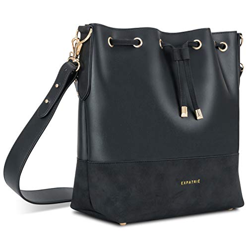 Expatrié Handtasche Damen Schwarz SARAH Bucket Bag Umhängetasche aus veganem PU-Leder für Shopping, Büro, Freizeit - Stylische Crossbody Schultertasche für Frauen Expatrié Handtasche Damen Schwarz SARAH Bucket Bag Umhängetasche aus veganem PU-Leder für Shopping, Büro, Freizeit - Stylische Crossbody Schultertasche für Frauen von Expatrié