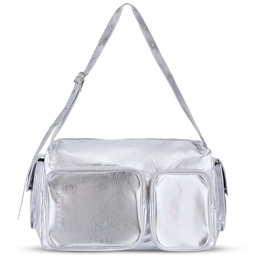 Expatrié Weekender Damen Silber Metallic - Nova - Große Reisetasche mit vielen Fächern - Mittelgroße Schultertasche für Reise & Freizeit - Aesthetic Handbags Women von Expatrié