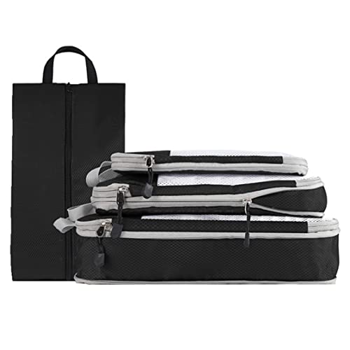 Eyccier 4-köpfige Verpackungswürfel-Set mit Kompressionspackwürfel Schuhbeutel Reisetasche Kleidung Beutel Organizer wasserdichtes Gepäck Organizer für Koffer und Rucksack, Grau, XL. von Eyccier