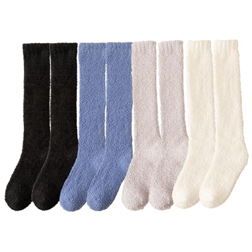 Eyccier Knie hohe Socken 4 Paare Lange Flauschige Socken für EU Größe 35-41 Gemütlich Dicke weiche Wintersocken Strumpf halten Sie Ihre Füße ＆ Schaft warme Geschenke für Frauen von Eyccier