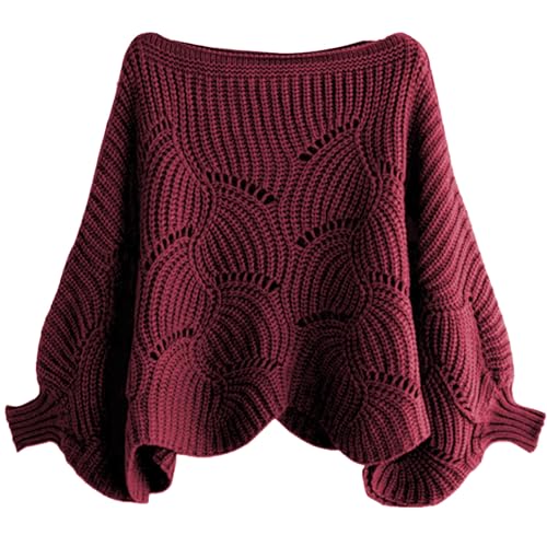 Eyccier Pulloverschal mit Ärmeln Warmer Pullover gestrickter Schal Hohlhülsenhülle Poncho Pullover kugele Winter Frauen Ärmel Wickel für kaltes Wetter Wein rot .. von Eyccier