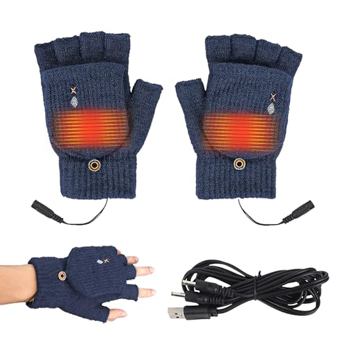 Beheizte fingerlose Handschuhe, USB-beheizte Handschuhe für Damen und Herren, elektrische Winterhandschuhe, gestrickte Heizhandschuhe, voll und halb fingerlos, waschbar, Handwärmer für Laptop-Tippen von Eznaobo