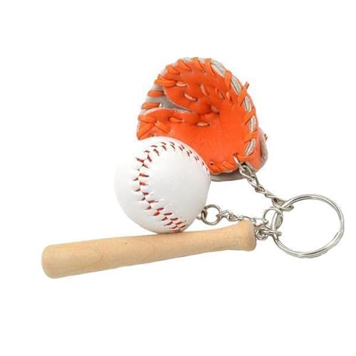 F Fityle 6xMini Baseball Ball + Schläger + Handschuh Set Anhänger Schlüsselanhänger Geschenk Orange, 3 STK von F Fityle