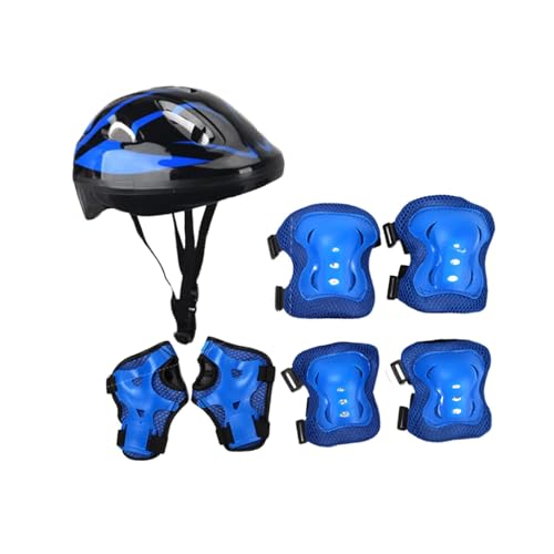 F Fityle 7 Teile/Satz Kinder Fahrrad Helm Teens Skateboard Helm Radfahren Helm für Bike Reiten, Blau von F Fityle