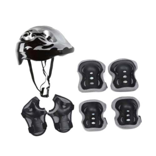 F Fityle 7 Teile/Satz Kinder Fahrradhelm Skating Helm Schlagfeste Ausrüstung Leichter Fahrradhelm Teenager Skateboard Helm zum Reiten, Schwarz von F Fityle