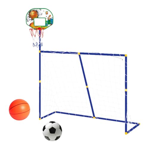 F Fityle Basketballkorb mit Fußballtornetz, Fußballtor, Basketballständer, tragbar, mit Rahmenset für Übungen im Freien, Teenager, Jungen, Grün von F Fityle