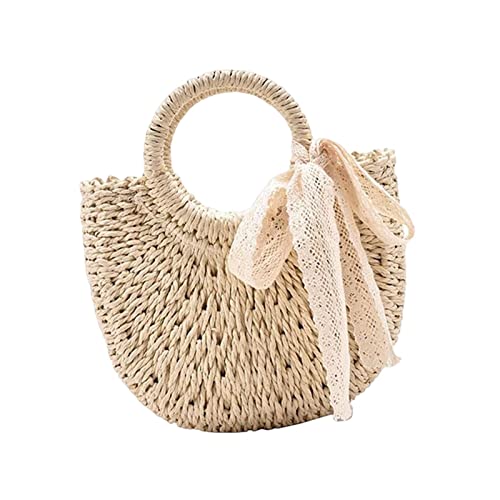 F Fityle Boho Strohtasche Große Kapazität mit Spitze Gewebte Handtasche mit Griff Geschenk Damen Geldbörse Große Tragetasche für Urlaub Strand Einkaufen Alltag, Beige F Fityle Boho Strohtasche Große Kapazität mit Spitze Gewebte Handtasche mit Griff Geschenk Damen Geldbörse Große Tragetasche für Urlaub Strand Einkaufen Alltag, Beige von F Fityle