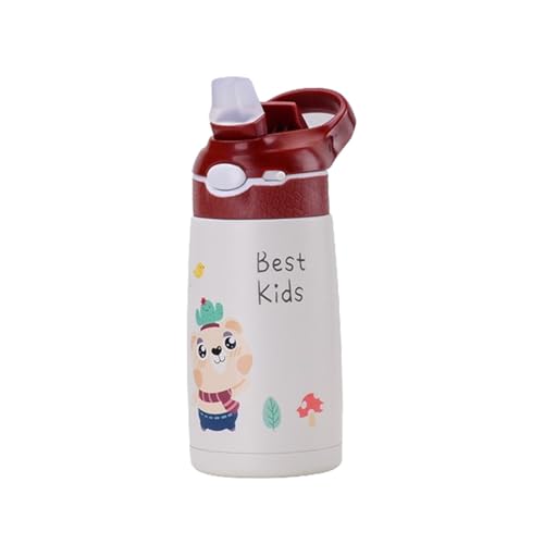 F Fityle Isolierte Wasserflasche, Strohhalmbecher, modern, auslaufsicher, Cartoon, vielseitig einsetzbar, mit Strohhalm, Trinkflasche für Sport, Camping, ROT von F Fityle