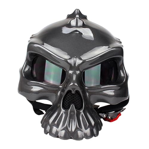 F Fityle Totenkopf-Motorradhelm, Schutzausrüstung für Erwachsene, Outdoor-Reiten, einzigartiger stoßfester Fahrradhelm, elektrischer Fahrradhelm, Grau, XL von F Fityle