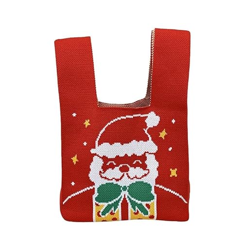 F Fityle Weihnachtsarmband-Einkaufstasche, Mini-Armbandtasche für Damen, geknotete Tasche für Partyzubehör, Weihnachten, Weihnachtsmann Und Rot von F Fityle