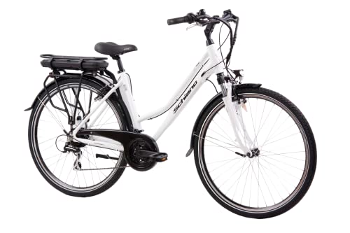 F.lli Schiano E-Ride 28 Zoll City E-Bike, Elektrofahrrad für Damen Herren, Pedelec mit 250W Motor, Shimano 21-Gang-Getriebe, in Weiss von F.lli Schiano