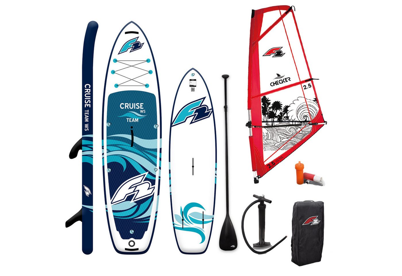 F2 SUP-Board F2 Set Cruise Team SUP 11'6" mit Windsurfsegel Checker 5,5qm von F2