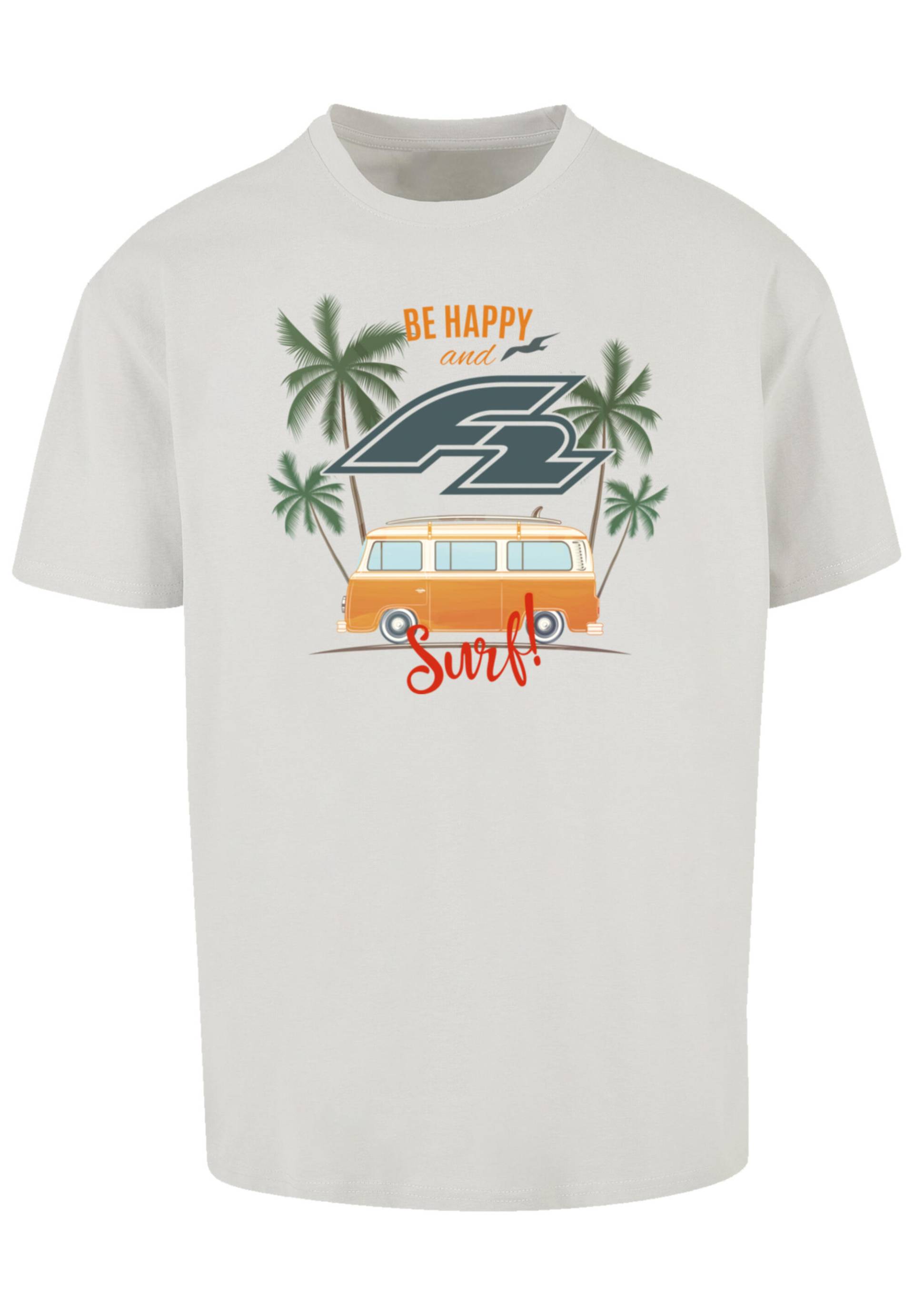 Oversize T-Shirt F2 Be Happy And Surf Bulli Sommer hellgrau keine Funktion von F2