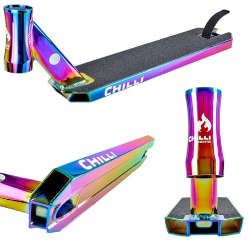 Chilli PRO Scooter Reaper 50cm x 11,5cm Stunt-Scooter Park I Hybrid I Deck I Trick I Tret I Roller I Zubehör I Ersatz I mit Griptape Rainbow Neochrome von F26