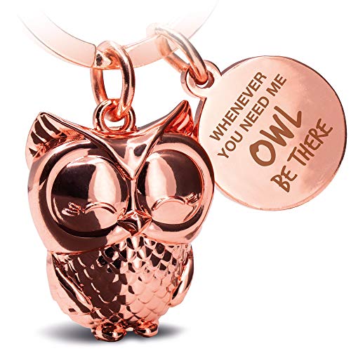 FABACH Eule Schlüsselanhänger Owly mit Gravur - Süßer Schlüsselanhänger Eule - Freundschaft und Liebe Glücksbringer aus Metall für Frauen in Rosegold - Whenever you need me owl be there von FABACH