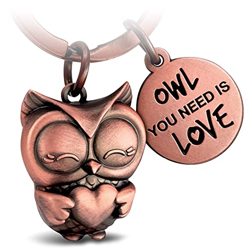 FABACH Eule Schlüsselanhänger Owly mit Herz und Gravur - Süßer Schlüsselanhänger Eule - Freundschaft und Liebe Glücksbringer aus Metall für Frauen - Owl you need is Love von FABACH