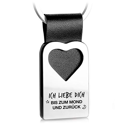 FABACH Herz Schlüsselanhänger mit Gravur aus Leder - Glücksbringer Anhänger für Ihren Lieblingsmensch - Ich liebe dich bis zum Mond und zurück von FABACH