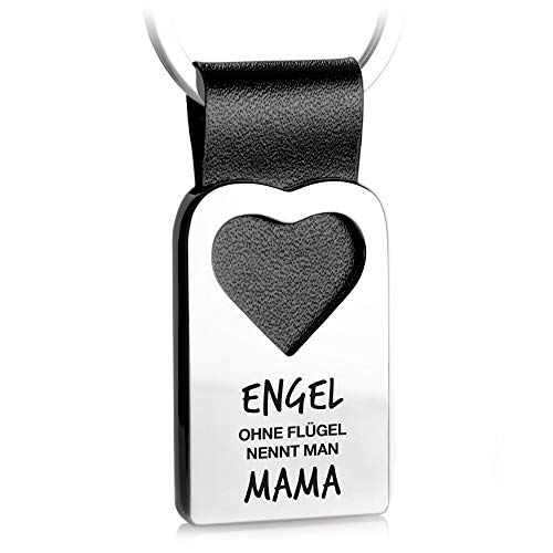 FABACH Herz Schlüsselanhänger mit Gravur aus Leder - Mama Geschenk Anhänger für Muttertag und Geburtstag - Engel ohne Flügel nennt man Mama von FABACH