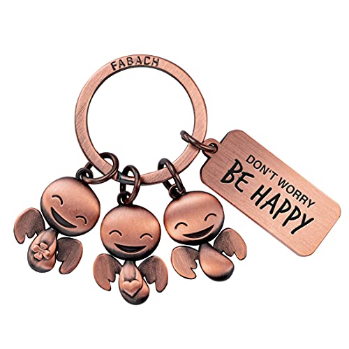 FABACH Schutzengel Schlüsselanhänger Happy-Trio mit Gravur - Glücksengel Geschenk Engel Glücksbringer Motivation - Don't worry be happy von FABACH