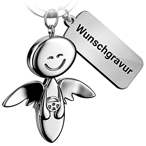 FABACH Schutzengel Schlüsselanhänger Smile mit Lenkrad und persönlicher Wunschgravur - Edler Engel Anhänger aus Metall - Geschenk Glücksbringer eigene Gravur - Wunschtext individuell graviert FABACH Schutzengel Schlüsselanhänger Smile mit Lenkrad und persönlicher Wunschgravur - Edler Engel Anhänger aus Metall - Geschenk Glücksbringer eigene Gravur - Wunschtext individuell graviert von FABACH